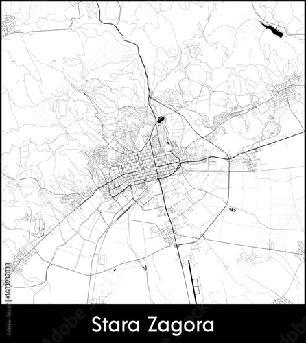 Stara Zagora city map, Bulgaria - Topographic vector map poster