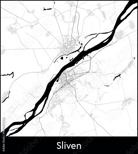 Sliven city map, Bulgaria - Topographic vector map poster