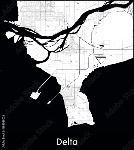 Delta city map, Canada - Topographic vector map poster