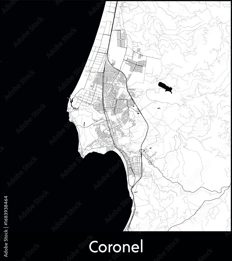 Fototapeta premium Coronel city map, Chile - Topographic vector map poster