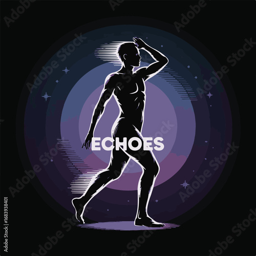 Running Man Silhouette in Cosmic Background