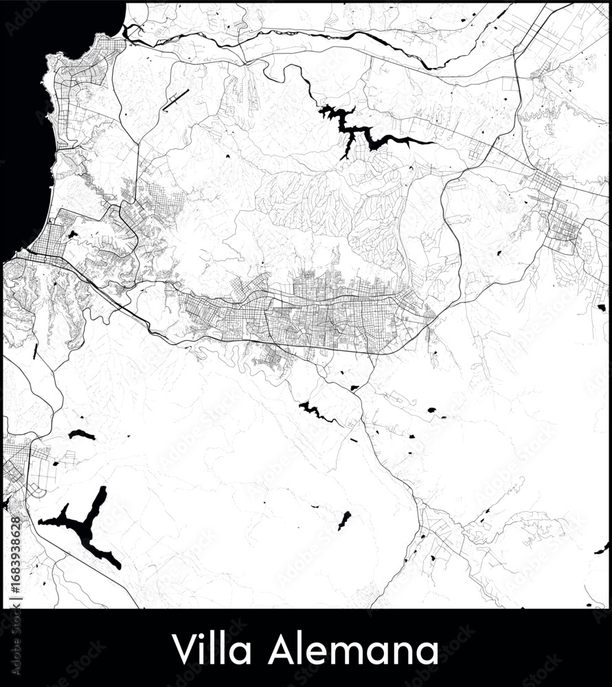 Fototapeta premium Villa Alemana city map, Chile - Topographic vector map poster