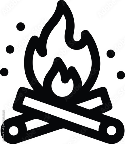 Simple black outline of a campfire with flames and embers