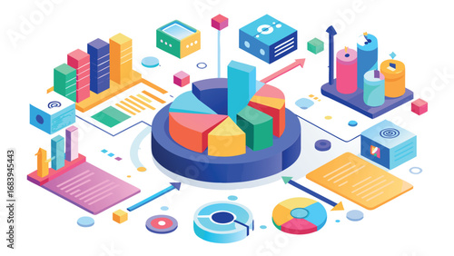 Isometric Business Data Visualization: Charts, Graphs & Reports