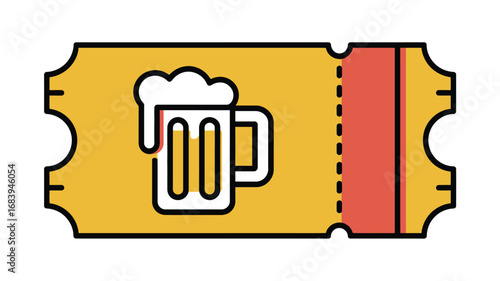 Yellow beer ticket with a mug illustration for event entry or promotional use