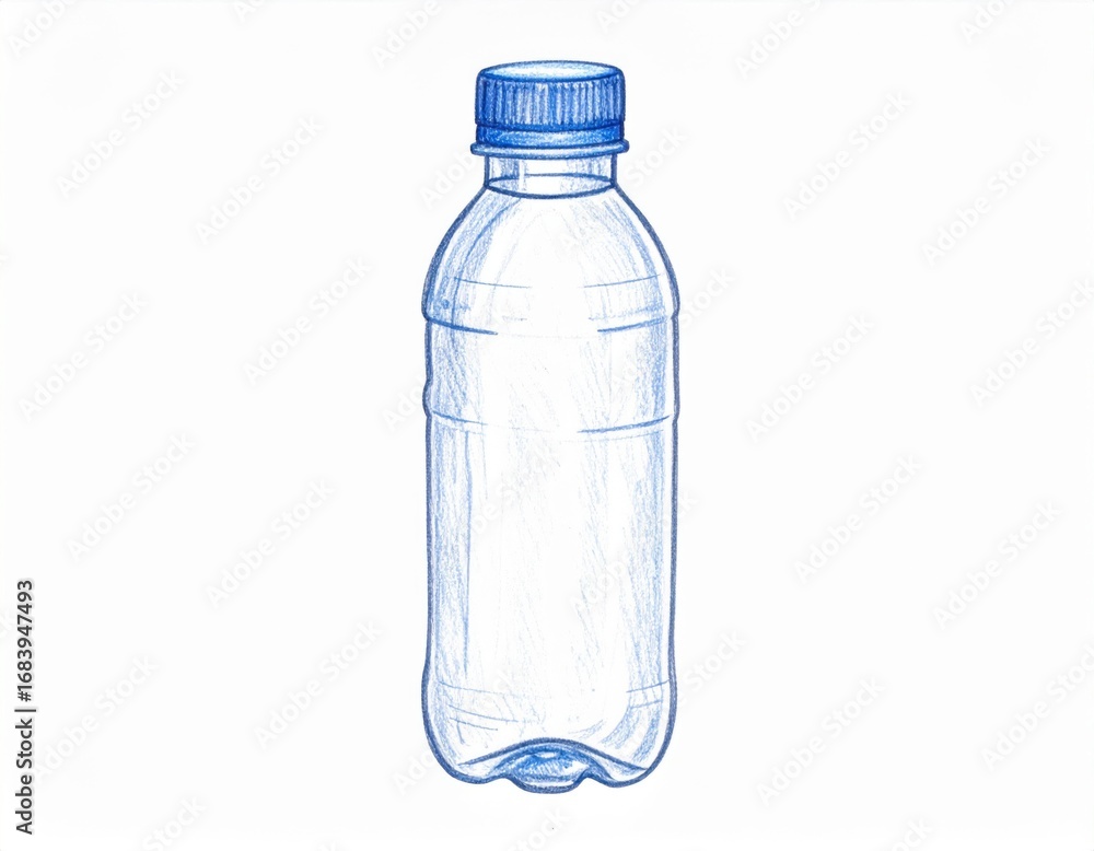 Naklejka premium Detailed Blue Sketch of Empty Plastic Bottle with Cap on White Background