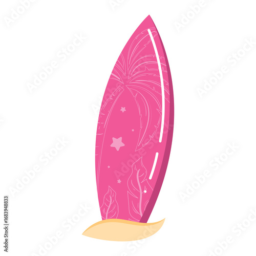 Tropical pink surfboard with palm tree design Vector
