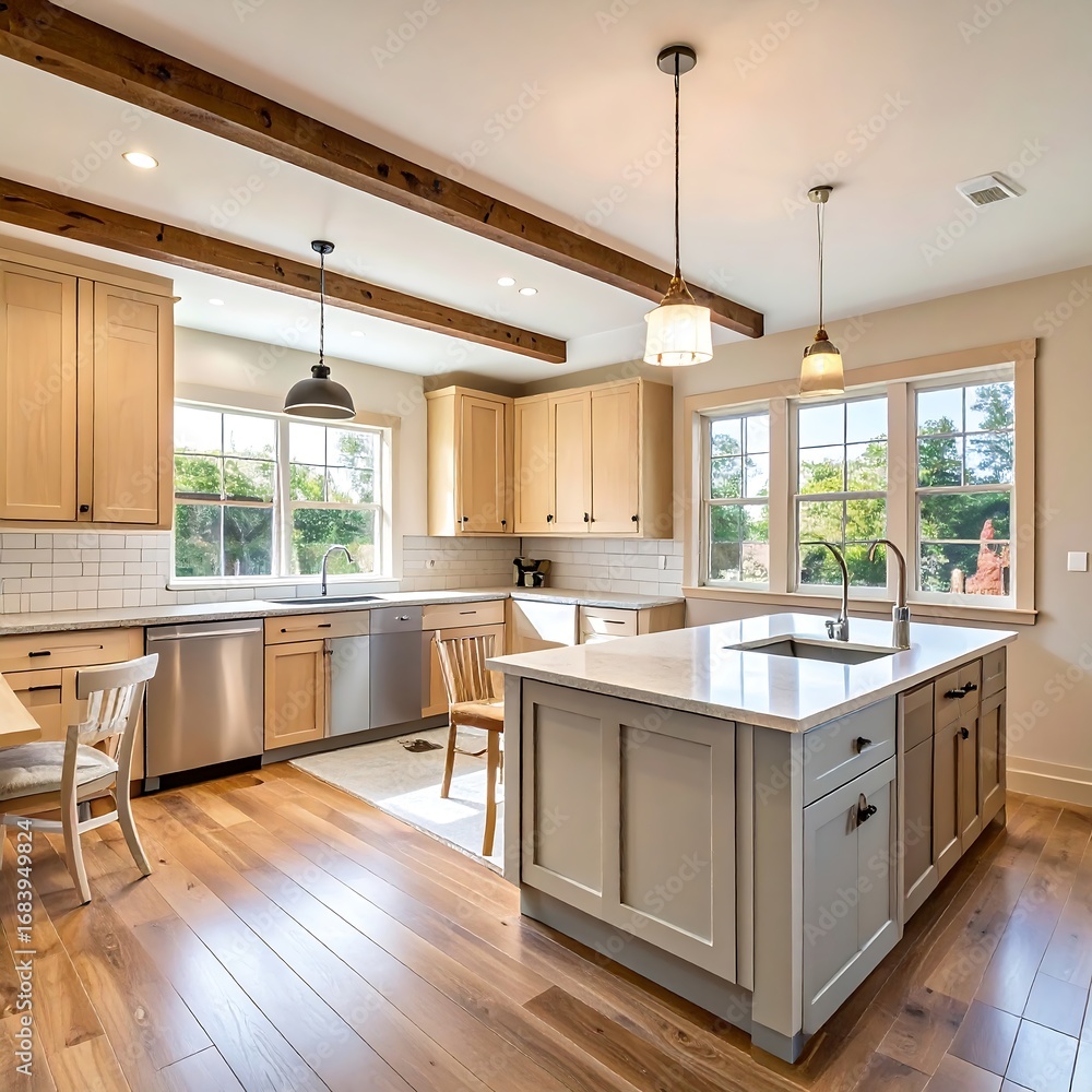 Fototapeta premium Bright, modern farmhouse kitchen