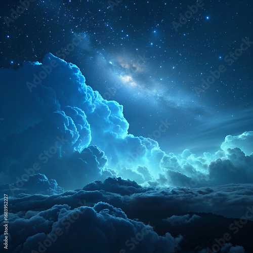 ethereal blue glowing cloudscape at night