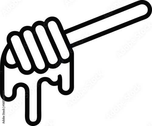 Black and White Line Art Icon of Dripping Honey with Spoon Vector Illustration for Food, Organic, Natural, Sweet, and Healthy Product Design