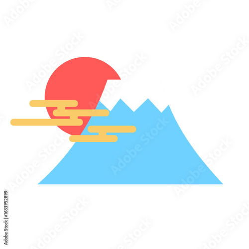 お正月、新春、元旦、元日の富士山のあしらいイラスト