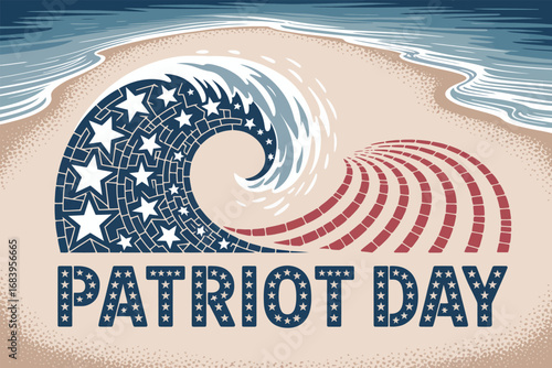 Patriot day design with american flag wave on beach for patriotic celebrations