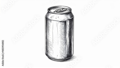 Silver Unlabeled Aluminum Soda Can with Textured Top on White Background Still Life
