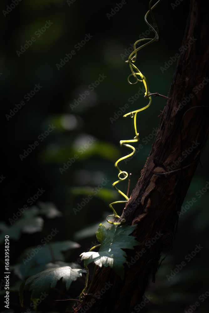 Fototapeta premium Illuminated vine ascending tree trunk