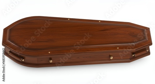 Brown wooden coffin isolated on white background