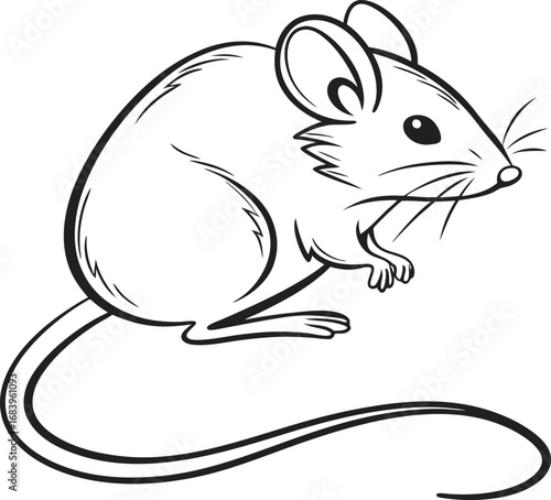 Black and White Line Art Icon of Mouse Rat with Long Tail Vector Illustration for Animal, Biology, Pet, Rodent, and Pest Control Design