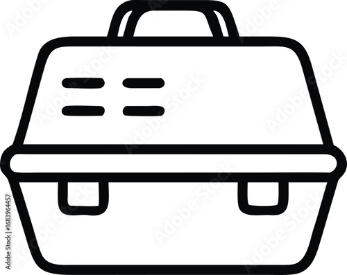 Black and White Line Art Pet Carrier Icon Vector Illustration for Animal Travel, Veterinary Care, Pet Accessories, and Pet Shop Design