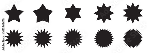 Vector collection of black star and burst shapes. Perfect for awards, labels, badges, and festive design elements.