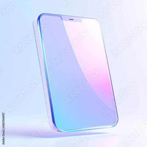 Elegant Mobile Phone Device in Light Blue and Pink Gradient Background with Glass Screen Mockup