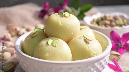 Fresh Homemade Peda (Indian Milk Fudge) Garnished with Pistachios