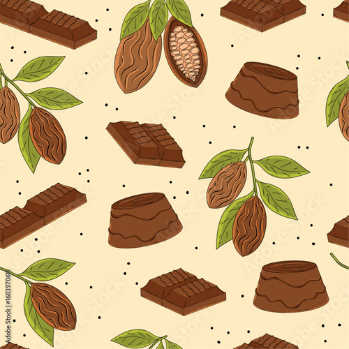 Cocoa bean candy pattern. Vector