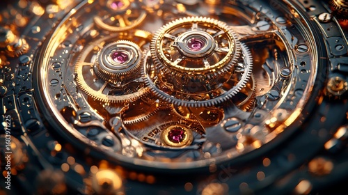 Wallpaper Mural Close-up of intricate golden watch mechanism with gears and jewels, showing luxury craftsmanship, precision engineering, and mechanical detail. Torontodigital.ca