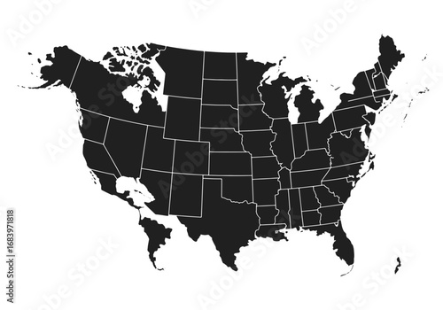 United states map with state borders clearly marked highlighting geographic divisions silhouette