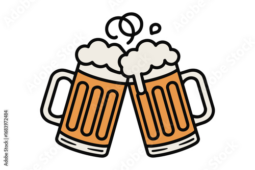 Cheers to good times two frothy beer mugs clinking together celebrating with a toast silhouette