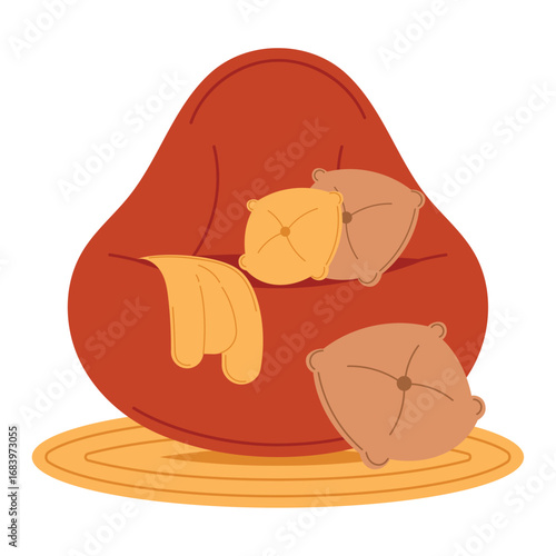 Bean bag chair with cushions and throw Vector