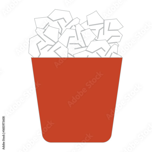 Red trash bin with crumpled paper inside Vector