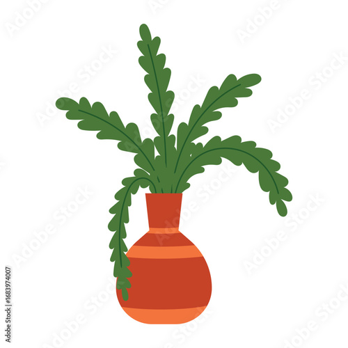 Decorative plant in orange striped vase Vector