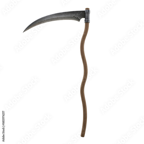 Obraz na plátne Grim reaper scythe with a wavy wooden handle