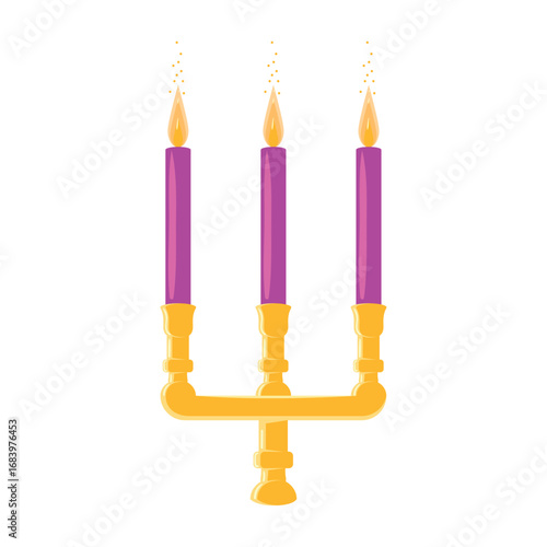 Gold candelabra with three pink candles Vector