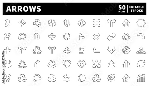 Arrows. Arrow vector icons. Linear arrow icons. Set of 50 outline arrow icons. Directional arrows