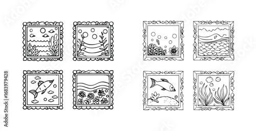 Decorative frame designs fish hatcheri style vector art design illustration