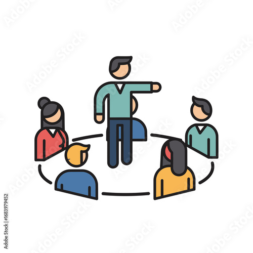 Group of people around a leader in a meeting
