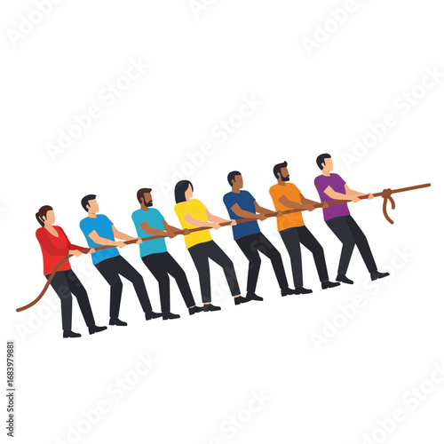 People pulling a rope in a tug of war competition.
