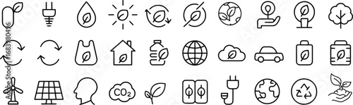 Eco Friendly Icon Set , Linear Ecology Icons , Environmental Sustainability Symbols