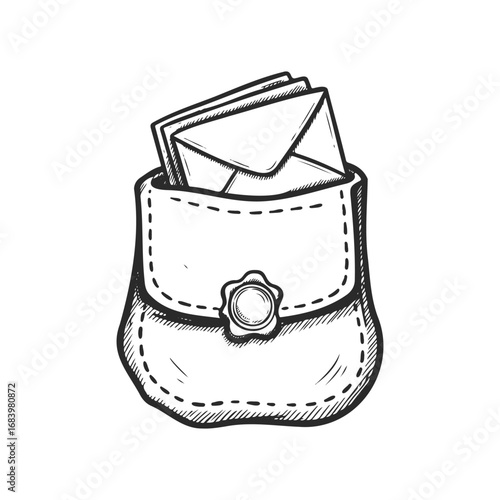 Hand-drawn envelopes in pouch with vintage button closure