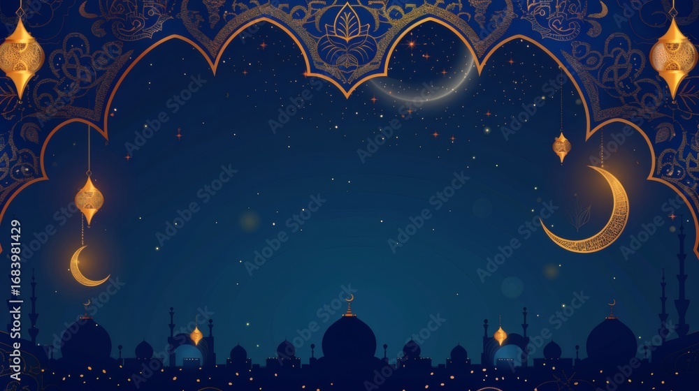 Fototapeta premium Ramadan Festival Banner with Crescent Moon and Geometric Patterns