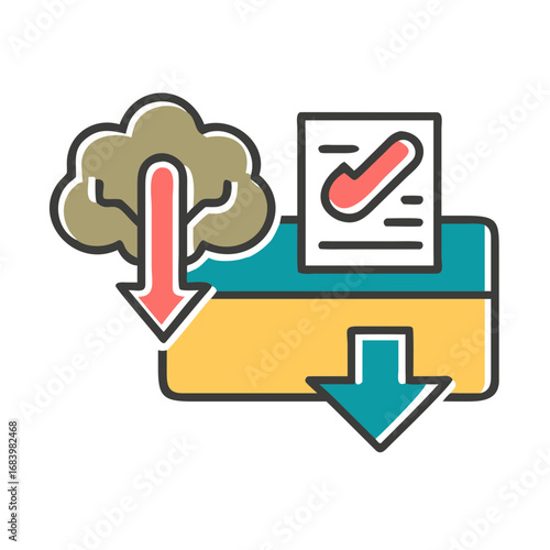 Data upload and download with cloud storage icons in modern style