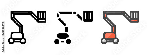 Multipurpose boom lift vector icon in outline, glyph, filled outline style. Three icon style variants in one pack.