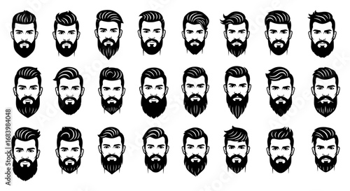 Vector art of collection of diverse beard styles for men