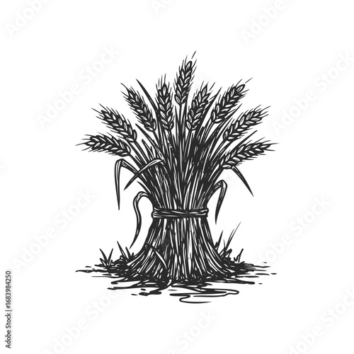 Hand-drawn wheat sheaf: detailed rustic agricultural illustration