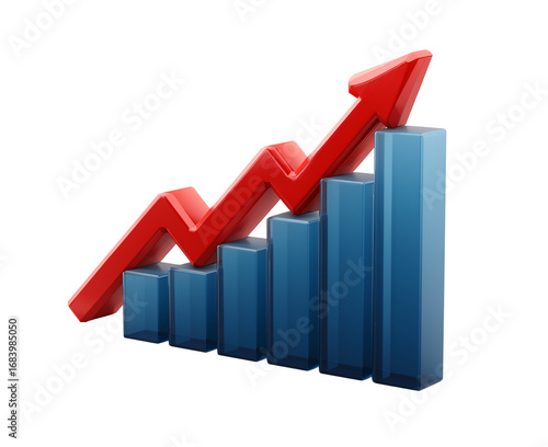 3d cartoon red arrow pointing up on a blue bar graph, transparent background png . Free Download 3d cartoon red arrow pointing up on a blue bar graph, transparent background png . - GFXLoad