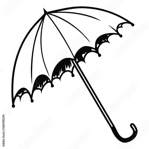 Silhouette of torn umbrella isolated on a white background