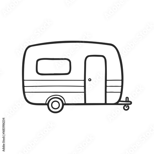 Simple line art of a vintage camper trailer