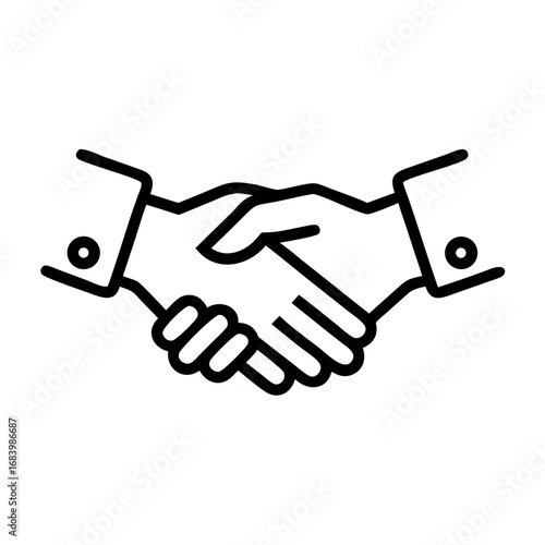 Iconic outline of a professional handshake, symbolizing the profound concept of mutual agreement, successful business partnerships, and collaborative ventures