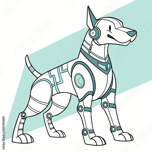Cybernetic Canine Companion A Robotic Dog Illustration with Neon Blue Accents on a White Background, Showcasing Future Tech and Animal Companionship
