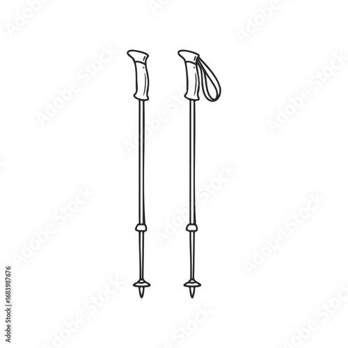 Ski poles illustration with grips and straps on white background